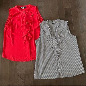KARL LAGERFELD PARIS Ruffle Blouse Bundle Romantic Red Navy White‎ Stripes M